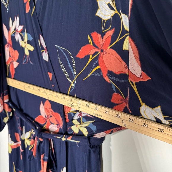 Soma Navy Floral Jersey Kimono Robe with Tie - Picture 11 of 13